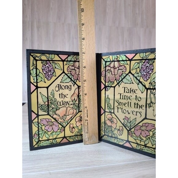 Glass Floral Bi-Fold Frame Inspirational Quote Stained Glass Style 8.5" Decor - Picture 5 of 5
